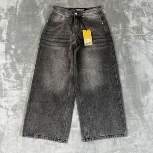 Basement Jeans Mens XS 28x26 Black Gray Wide Leg Baggy 100% Cotton Streetwear